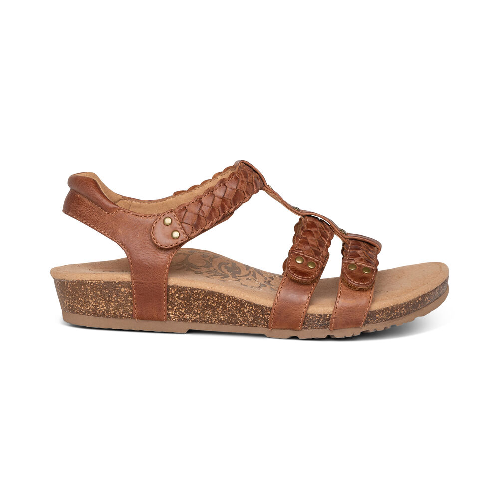 Aetrex Women's Reese Adjustable Gladiator Sandals - Cognac | USA 2T8RIGU